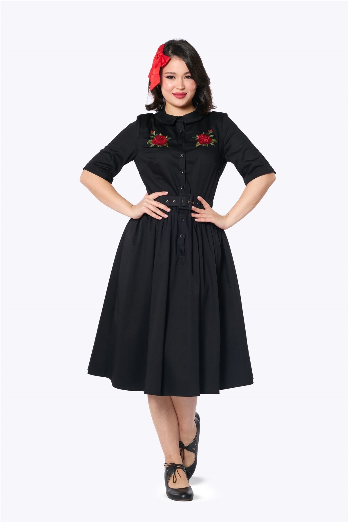 Aria Rose Embroidery Swing Dress