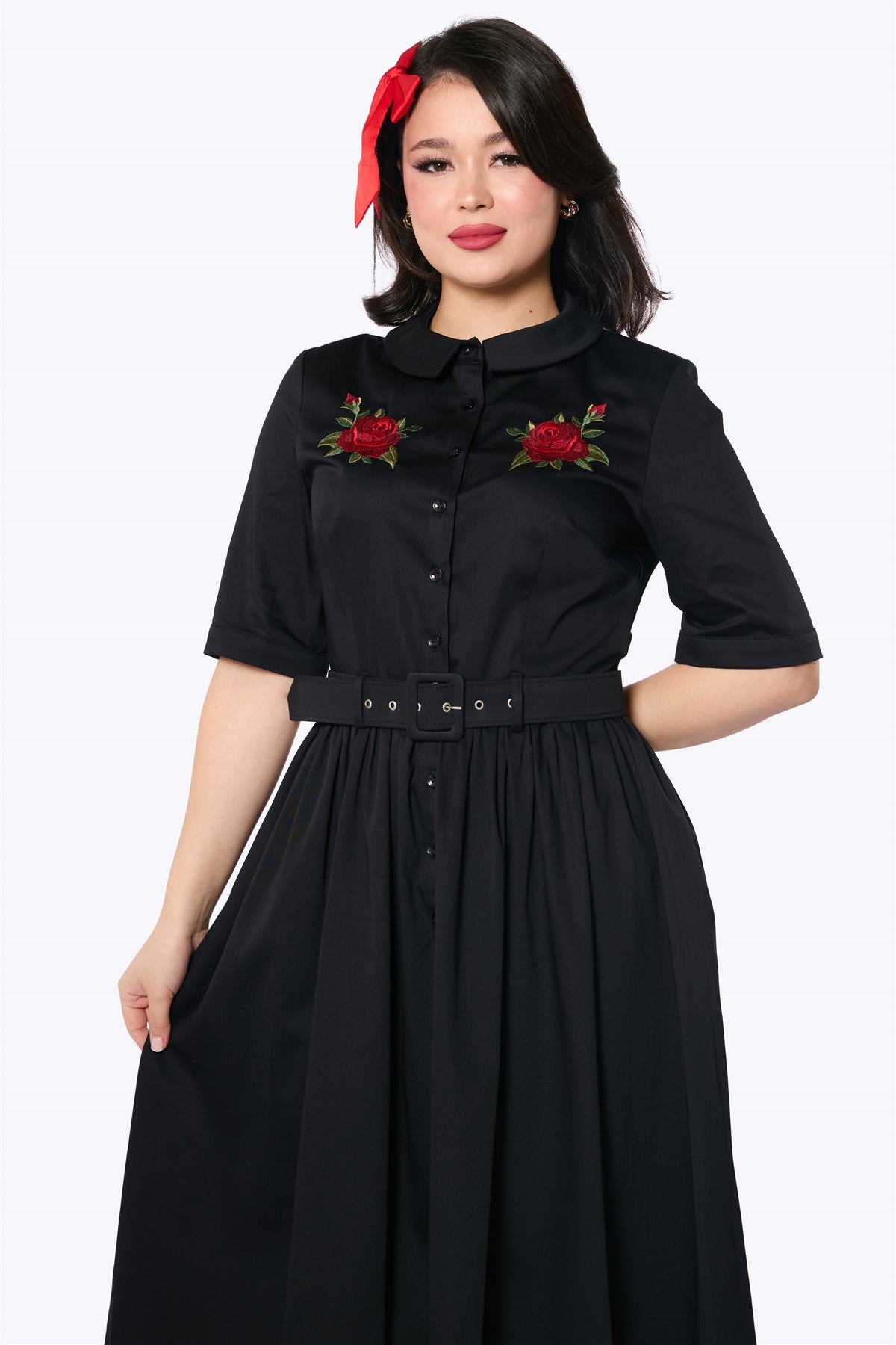 Aria Rose Embroidery Swing Dress