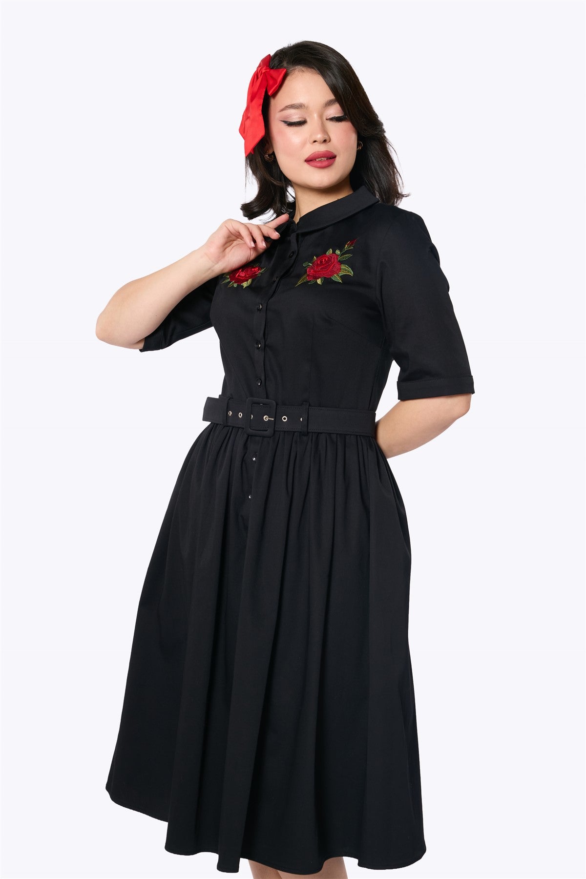 Aria Rose Embroidery Swing Dress