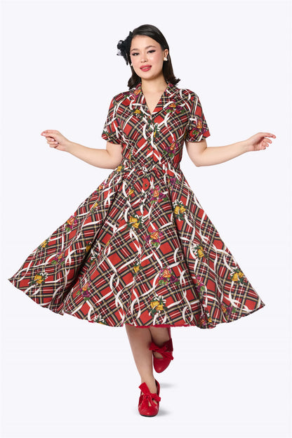 christmas pattern swing dress Suzanne Christmas Tree Swing Dress