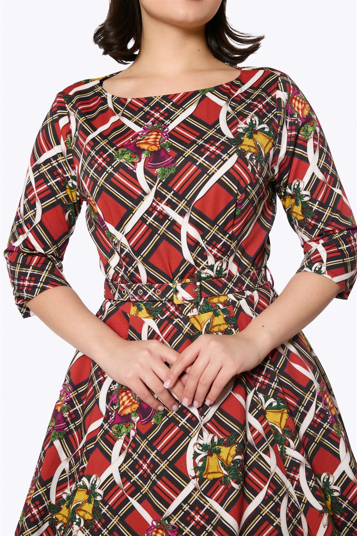 christmas patterned swing dress Caterina Christmas Tree Swing Dress