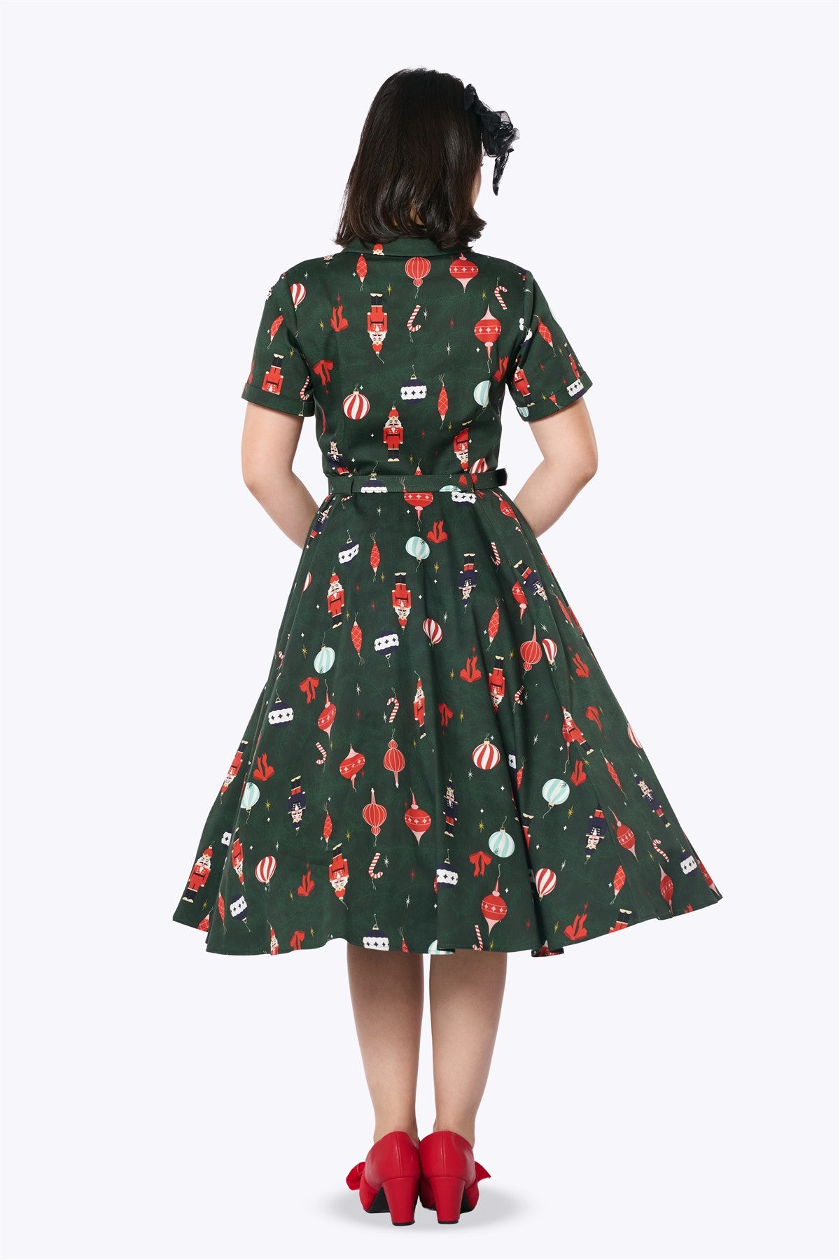 ladies christmas swing dress Womens Christmas Dresses Long Sleeve Casual V-Neck Cocktail Floral Dresses Party A Line Xmas Midi Party Holiday Swing Dress