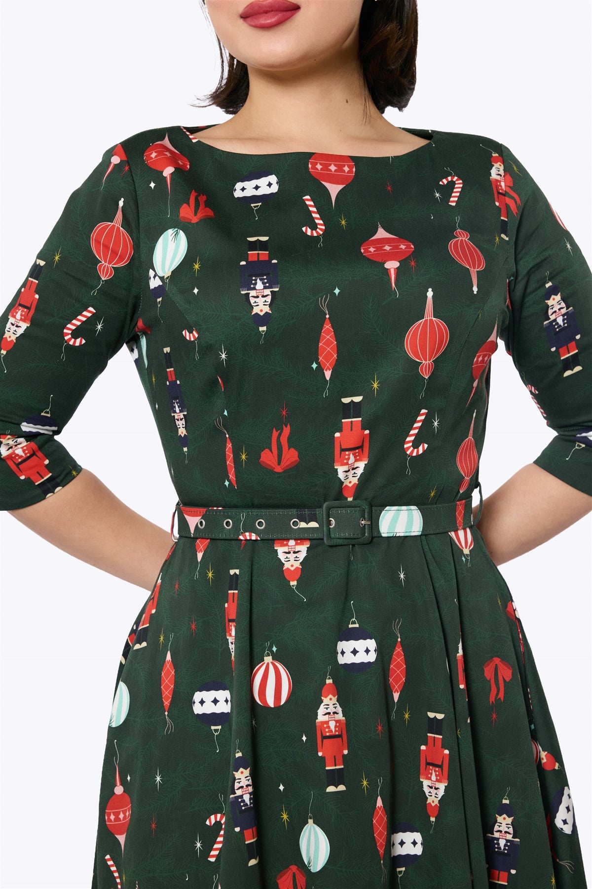 COLLECTIF Suzanne Christmas Tree Swing Dress for Women, Green, UK 18