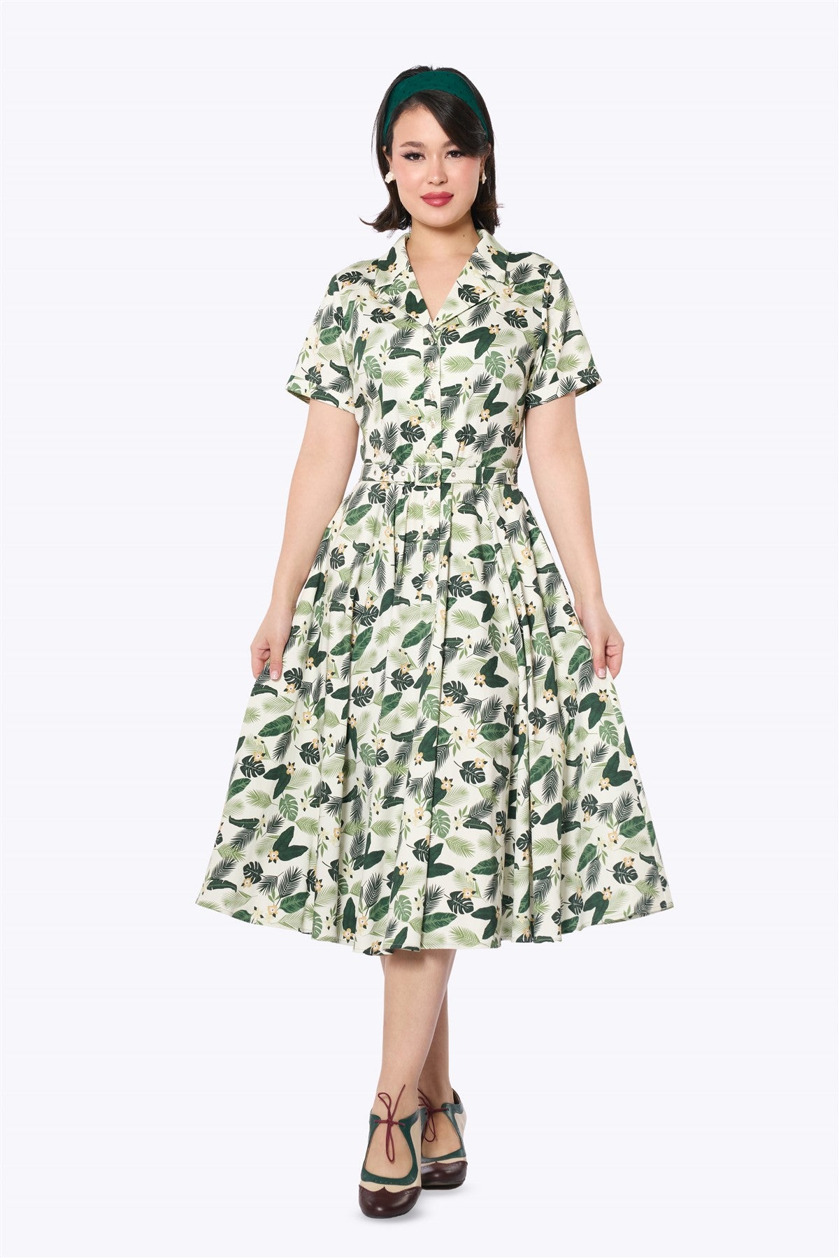 Collectif Women's Tropical Forest Print Swing Dress, Green, UK8