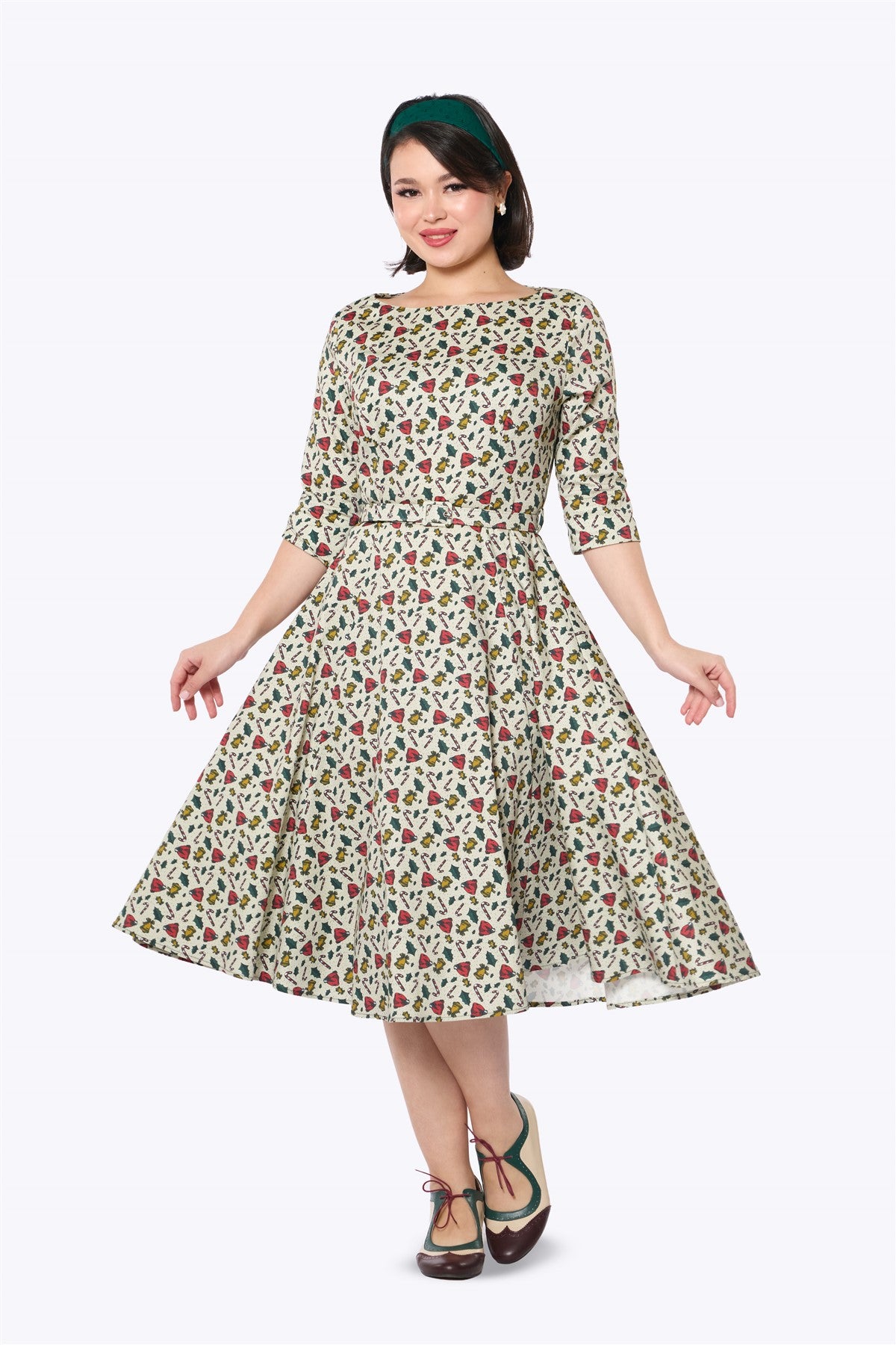 candy cane dress for ladies Pink 1960s One-Shoulder 100% Polyester Stretch white christmas dresses Green 1950s