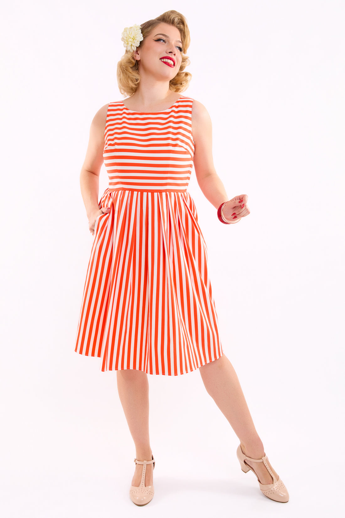 vintage dress for women Printed Tea - 1950s A-Line Belted Short Sleeve Rockabilly Swing Midi Dress 34 41 1X 44 Vintage Inspired Dresses for Women
