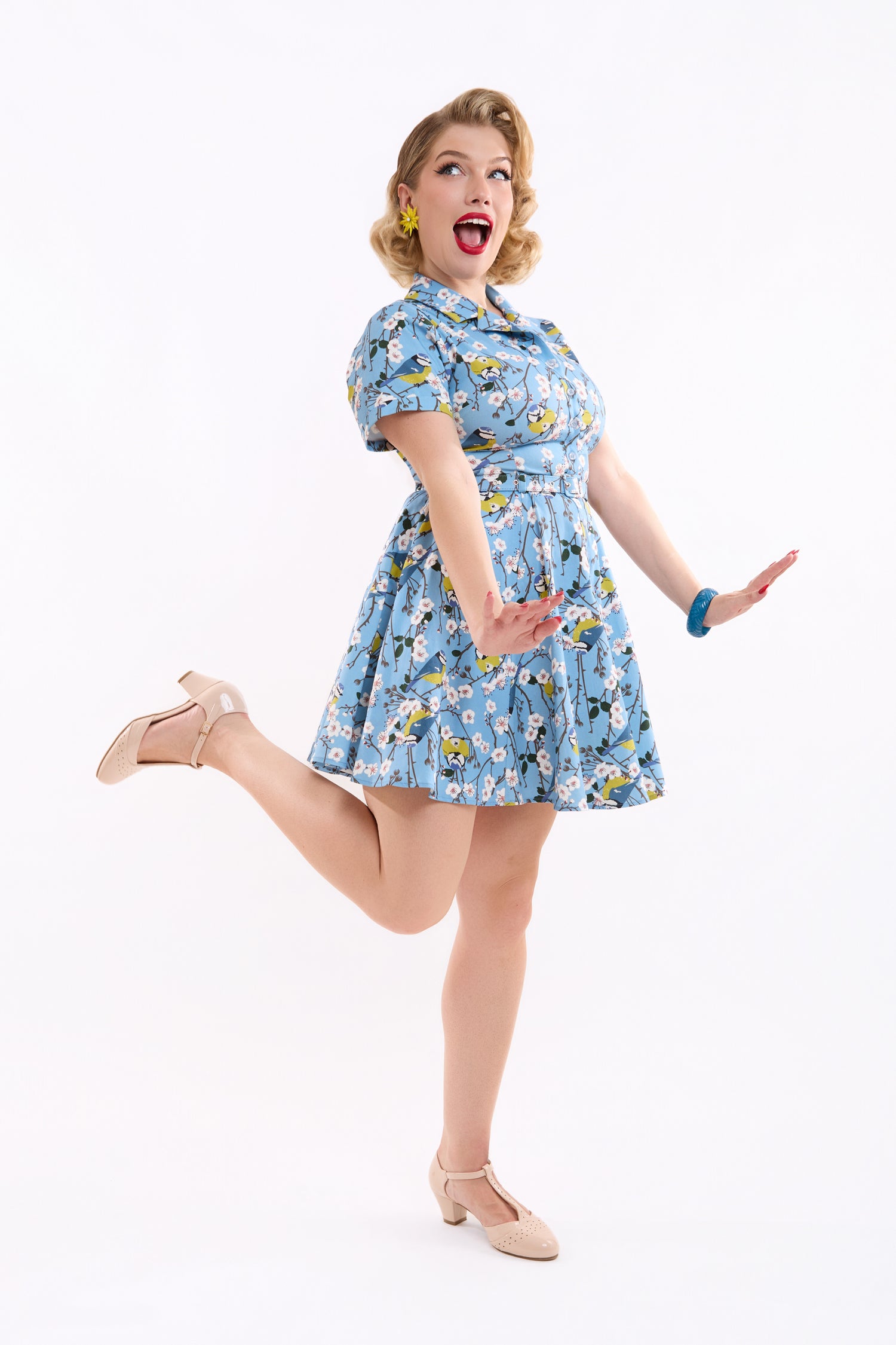 Caterina Blossom Birds Mini Dress