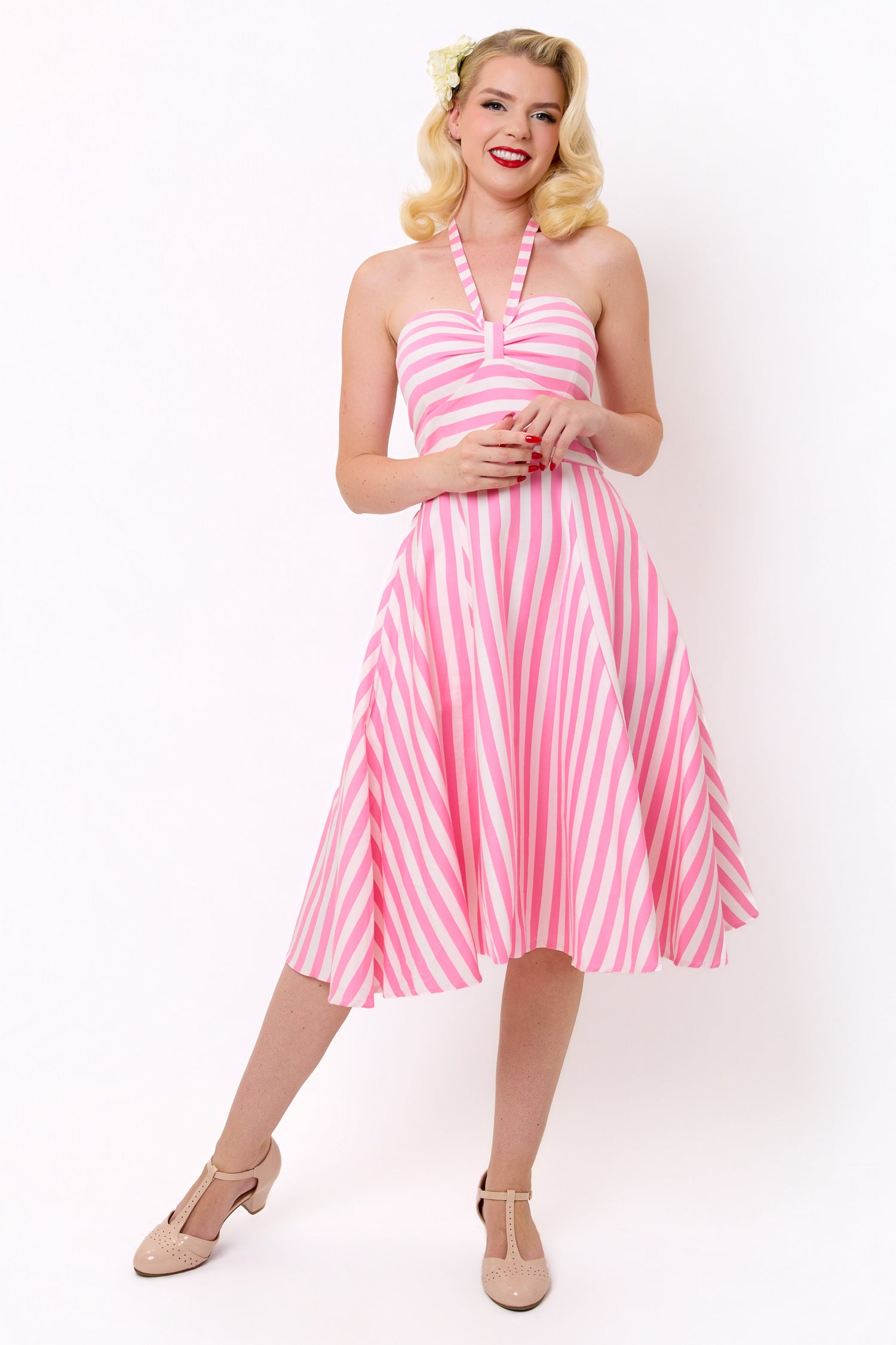 Sally Summer Pink Stripe Swing Dress