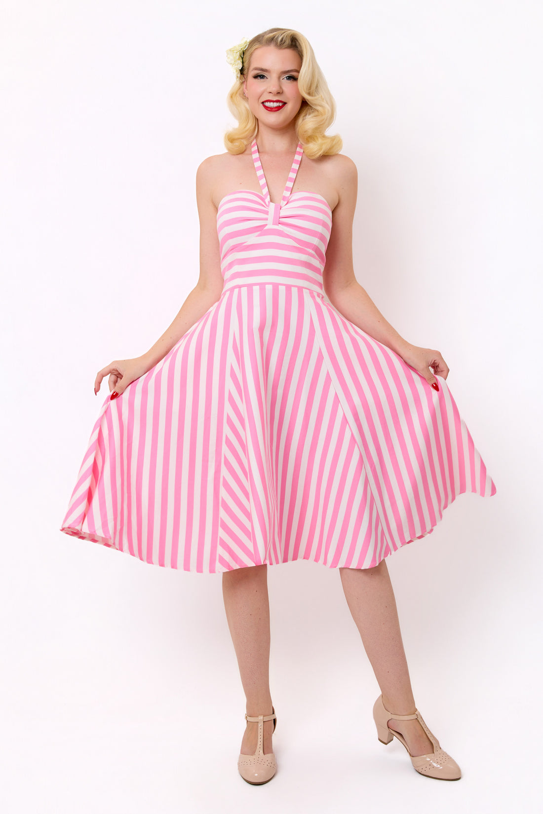 Sally Summer Pink Stripe Swing Dress