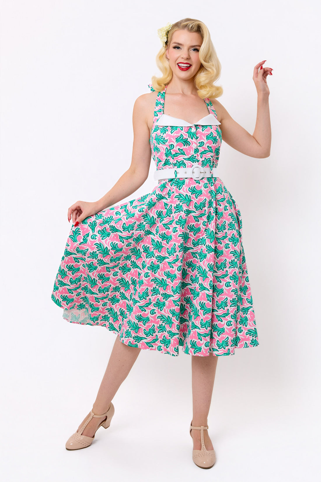 Wanda Palm Leaf Swing Dress