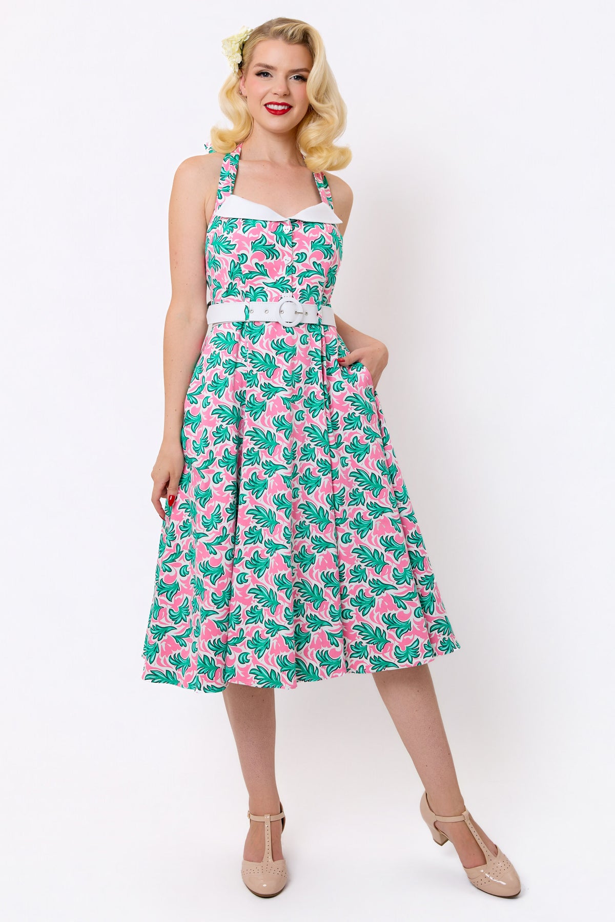 Wanda Palm Leaf Swing Dress
