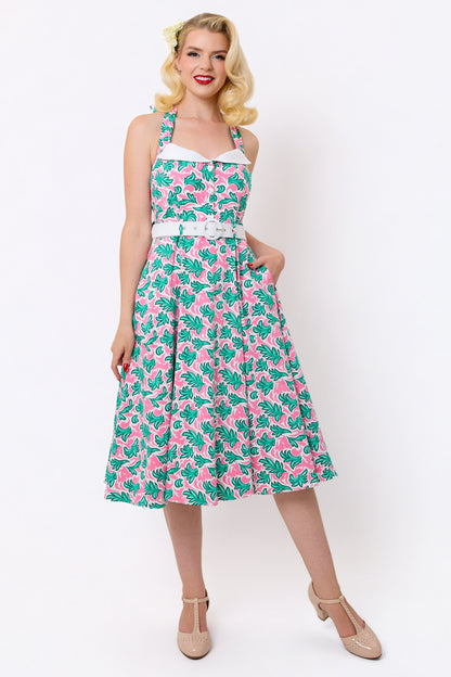 Wanda Palm Leaf Swing Dress