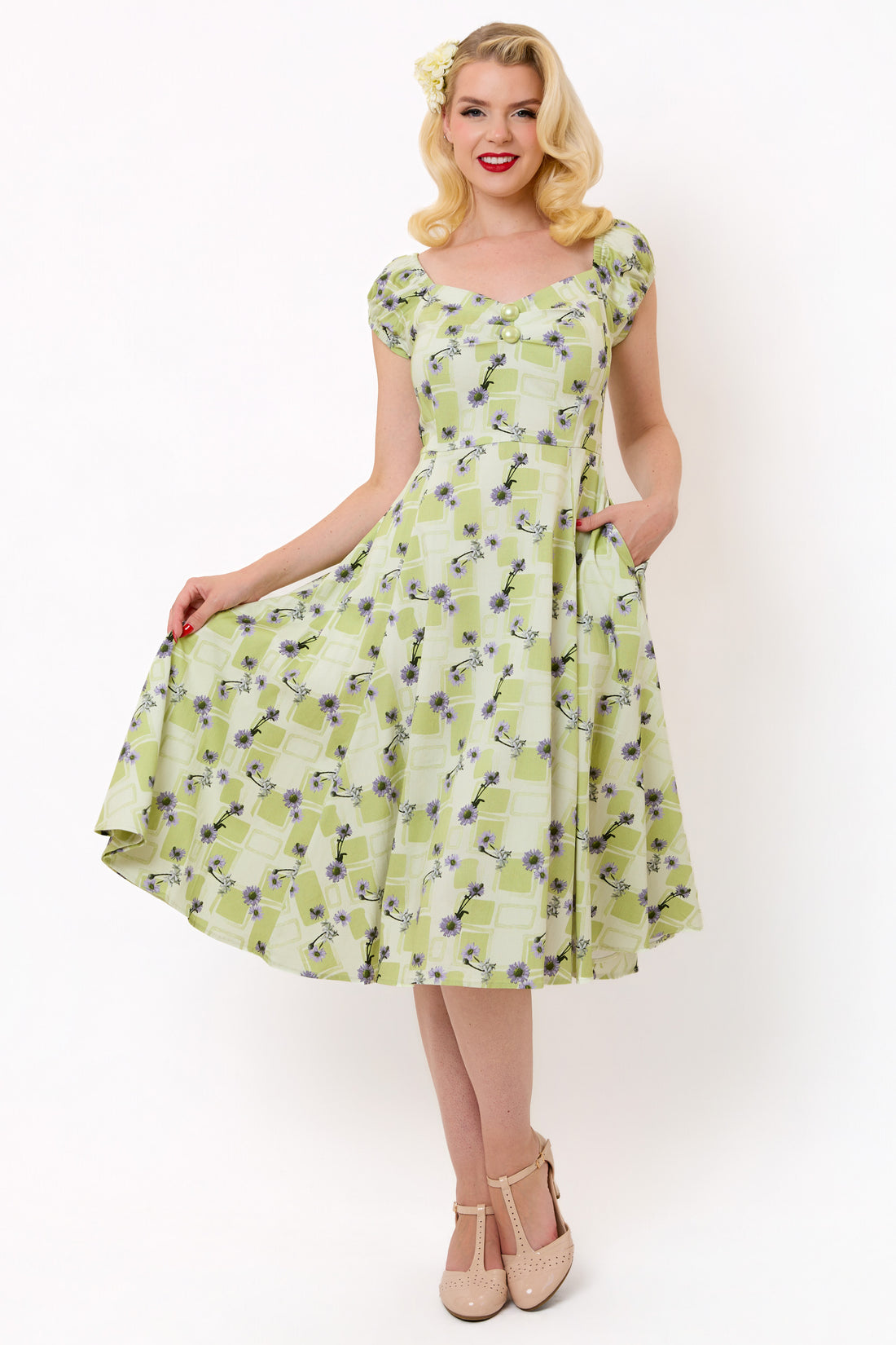 Dolores Lavender Lattice Swing Dress