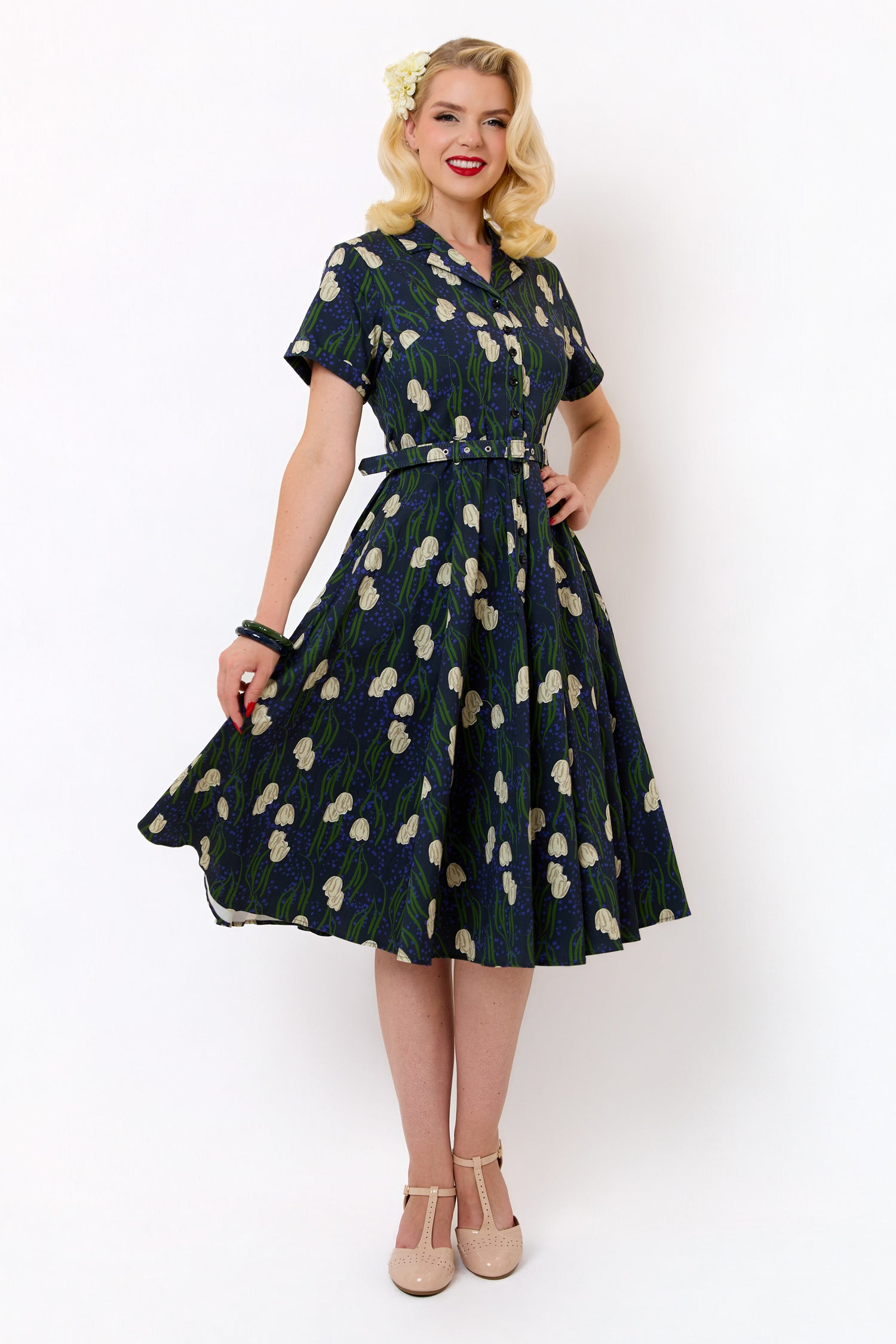 Caterina Moonlit Tulips Swing Dress