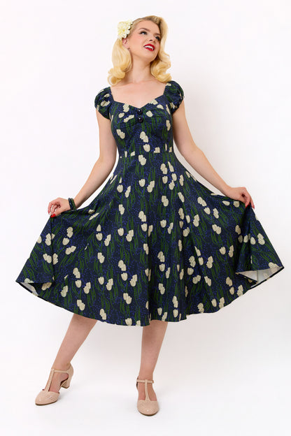 Dolores Moonlit Tulips Swing Dress