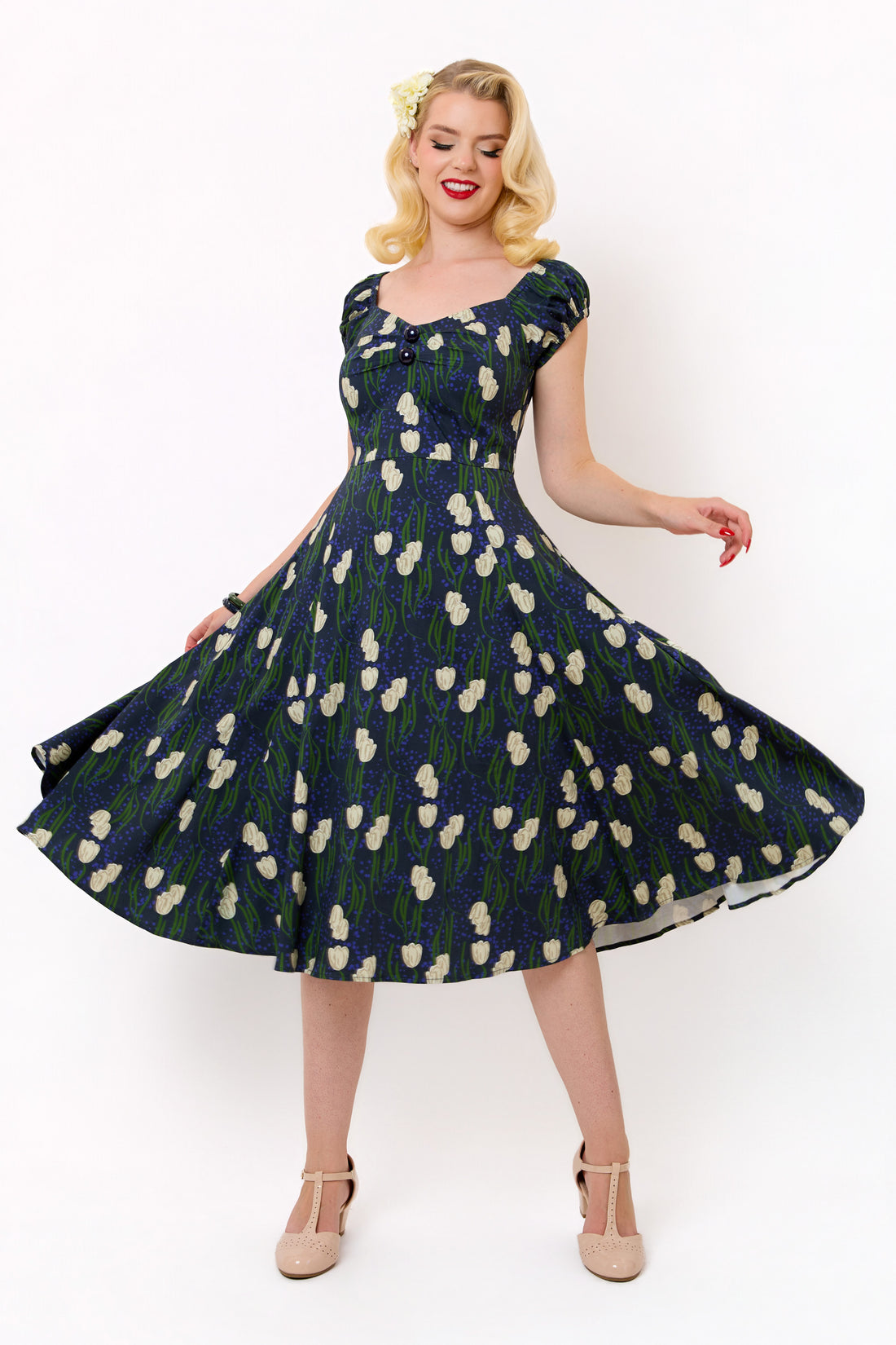 Dolores Moonlit Tulips Swing Dress