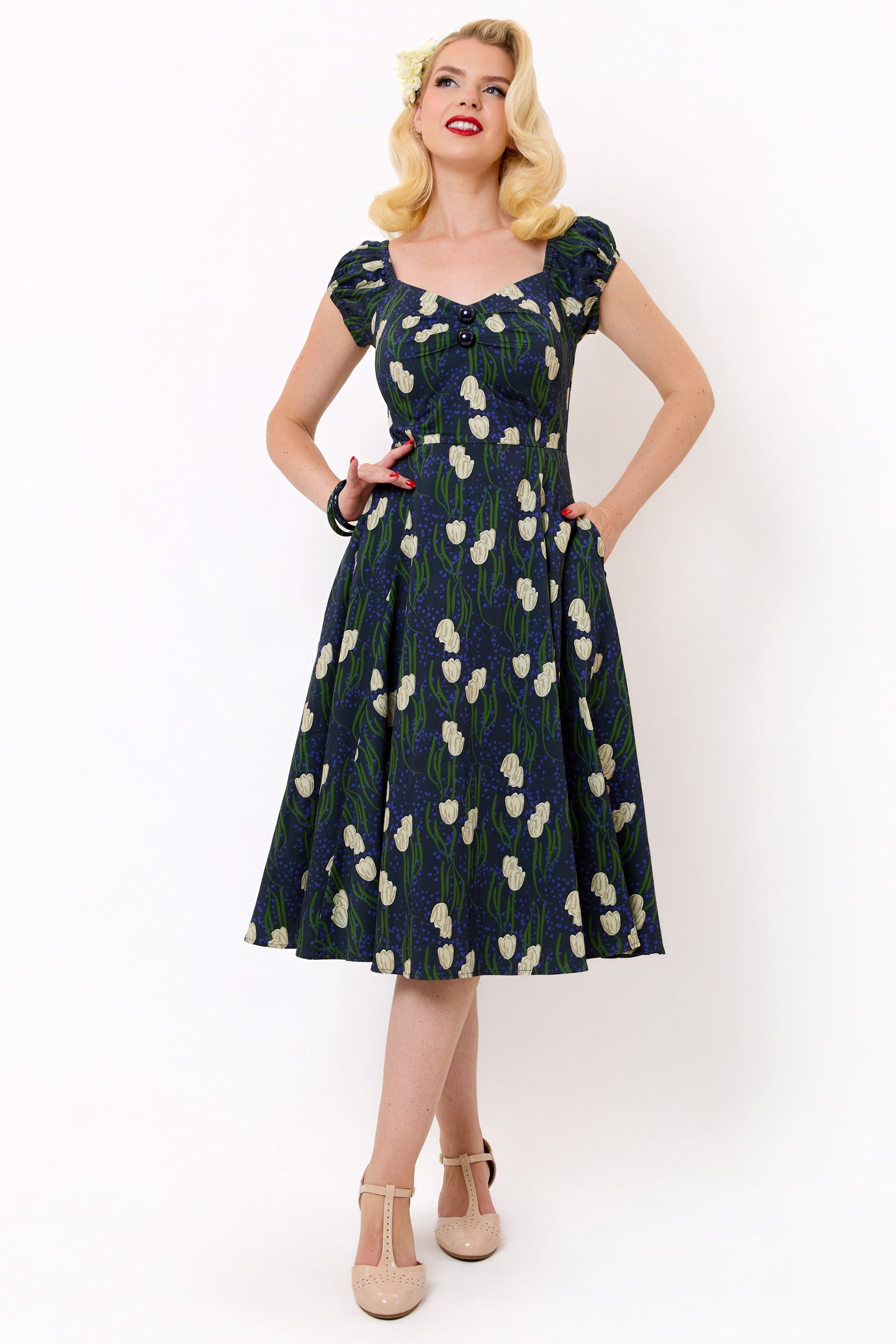 Dolores Moonlit Tulips Swing Dress