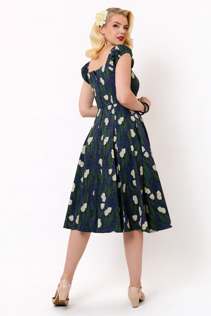 Dolores Moonlit Tulips Swing Dress