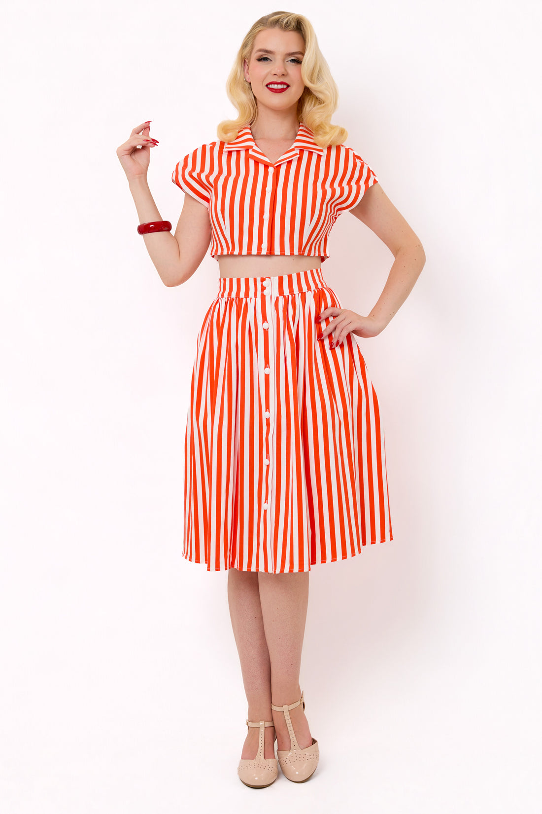 Marianna Red Stripe Swing Skirt