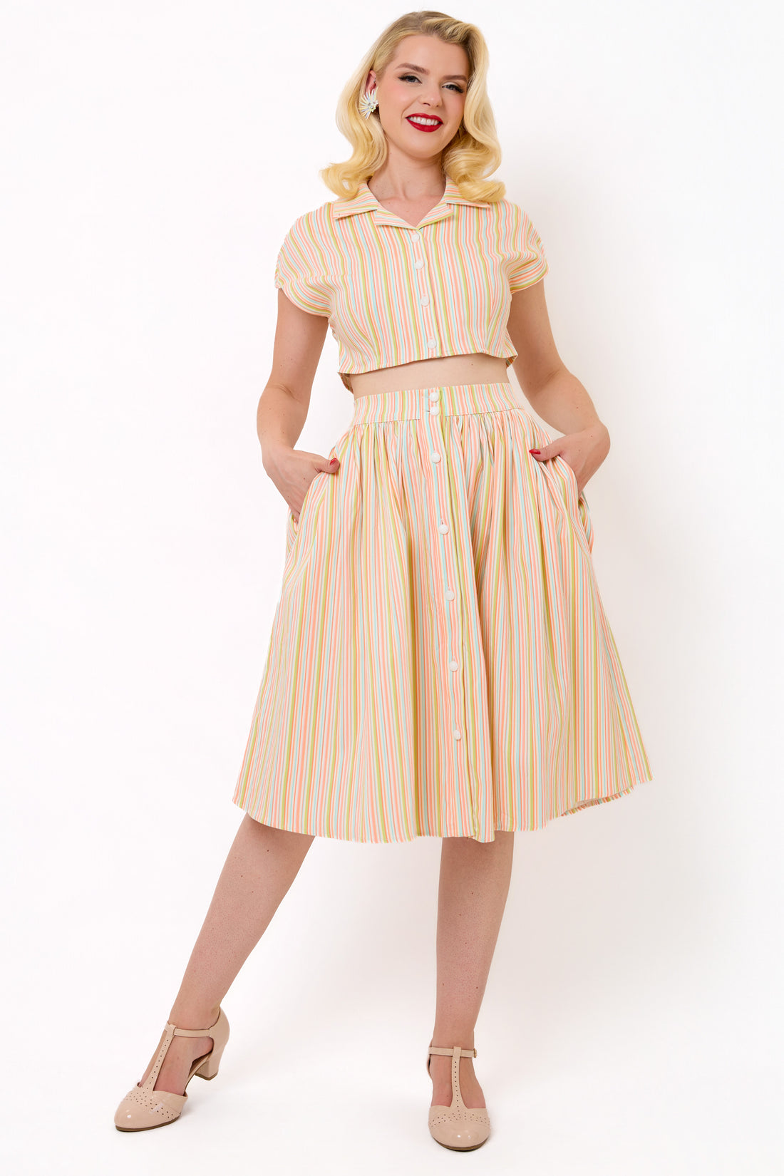Marianna Pastel Stripe Swing Skirt