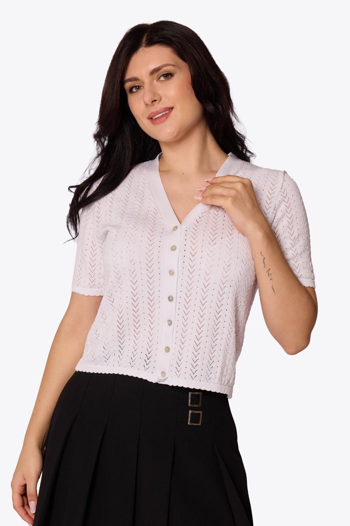 Iris Chevron Pointelle White Cardigan