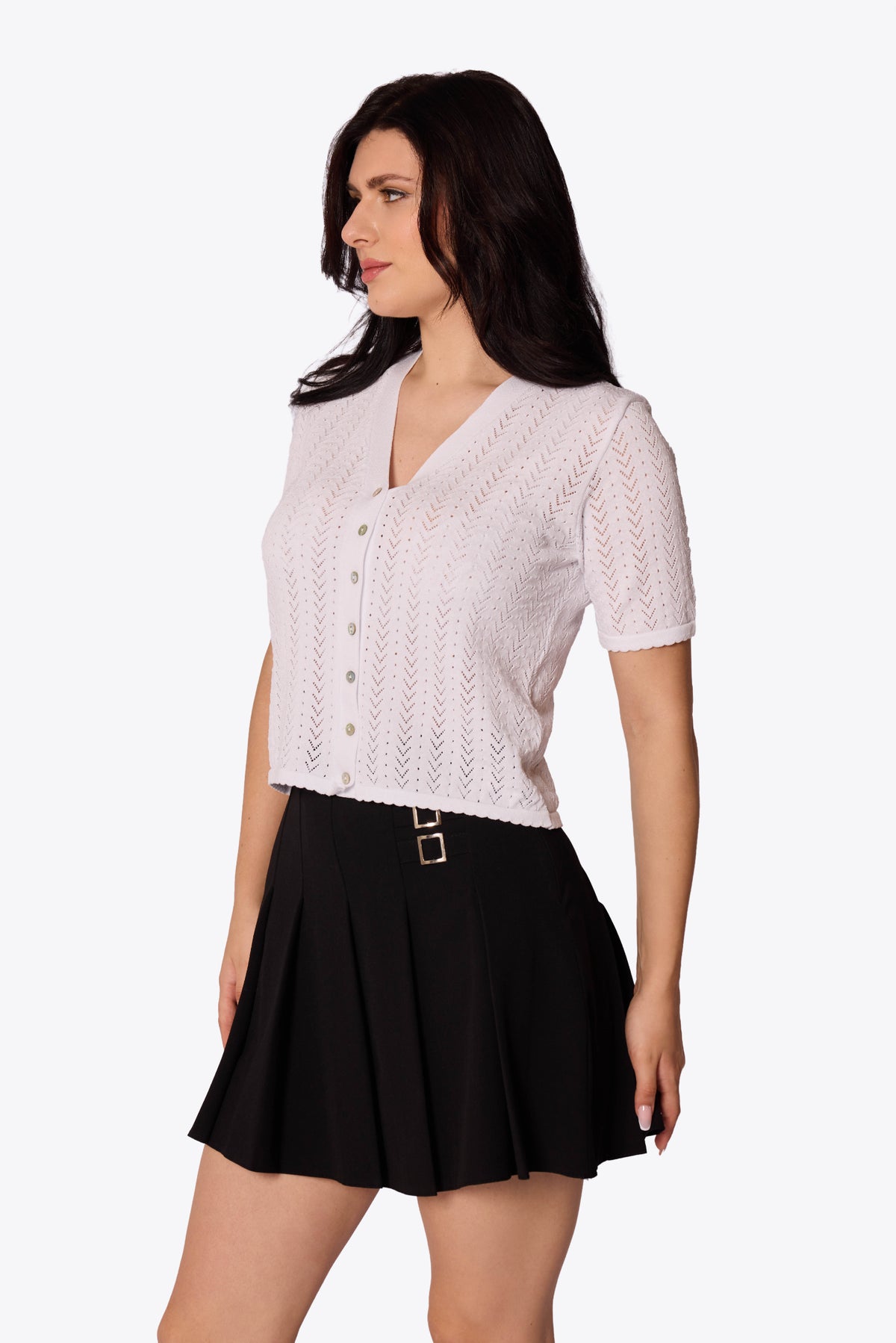 Iris Chevron Pointelle White Cardigan