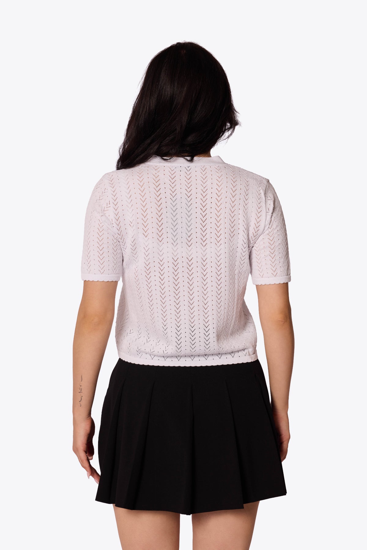 Iris Chevron Pointelle White Cardigan