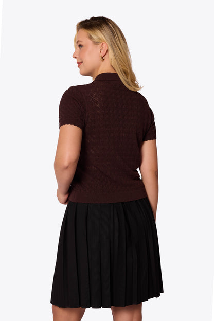 Sylvia Diamond Pointelle Polo Brown Cardigan