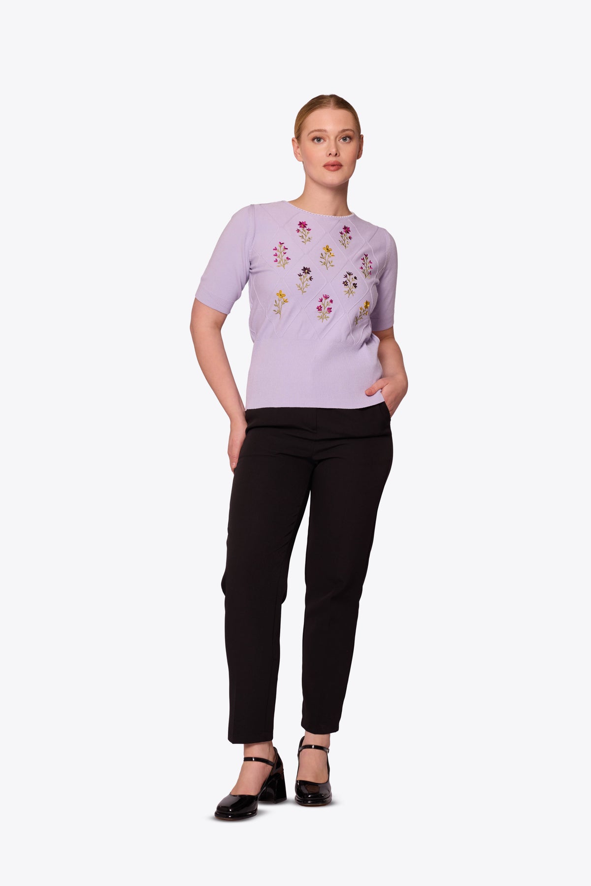Viola Embroidered Diamond Knit Lilac Top