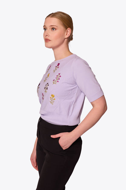 Viola Embroidered Diamond Knit Lilac Top