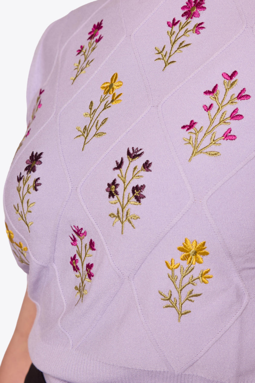 Viola Embroidered Diamond Knit Lilac Top