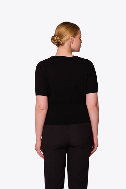 Viola Embroidered Diamond Knit Black Top