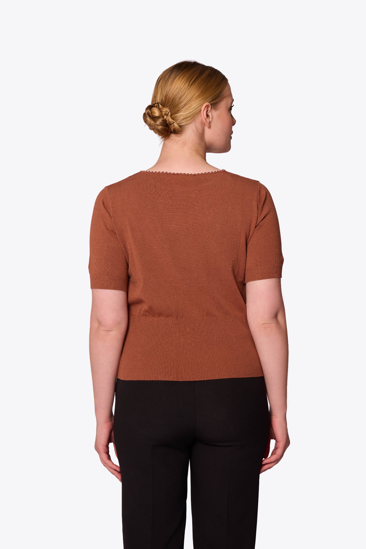 Viola Embroidered Diamond Knit Brown Top