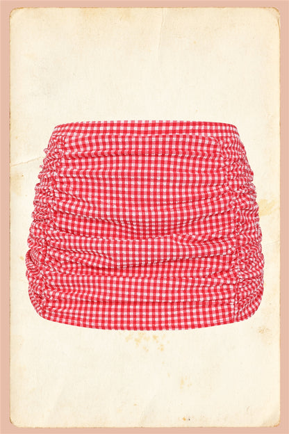 Retro ruched gingham girdle swim skirt