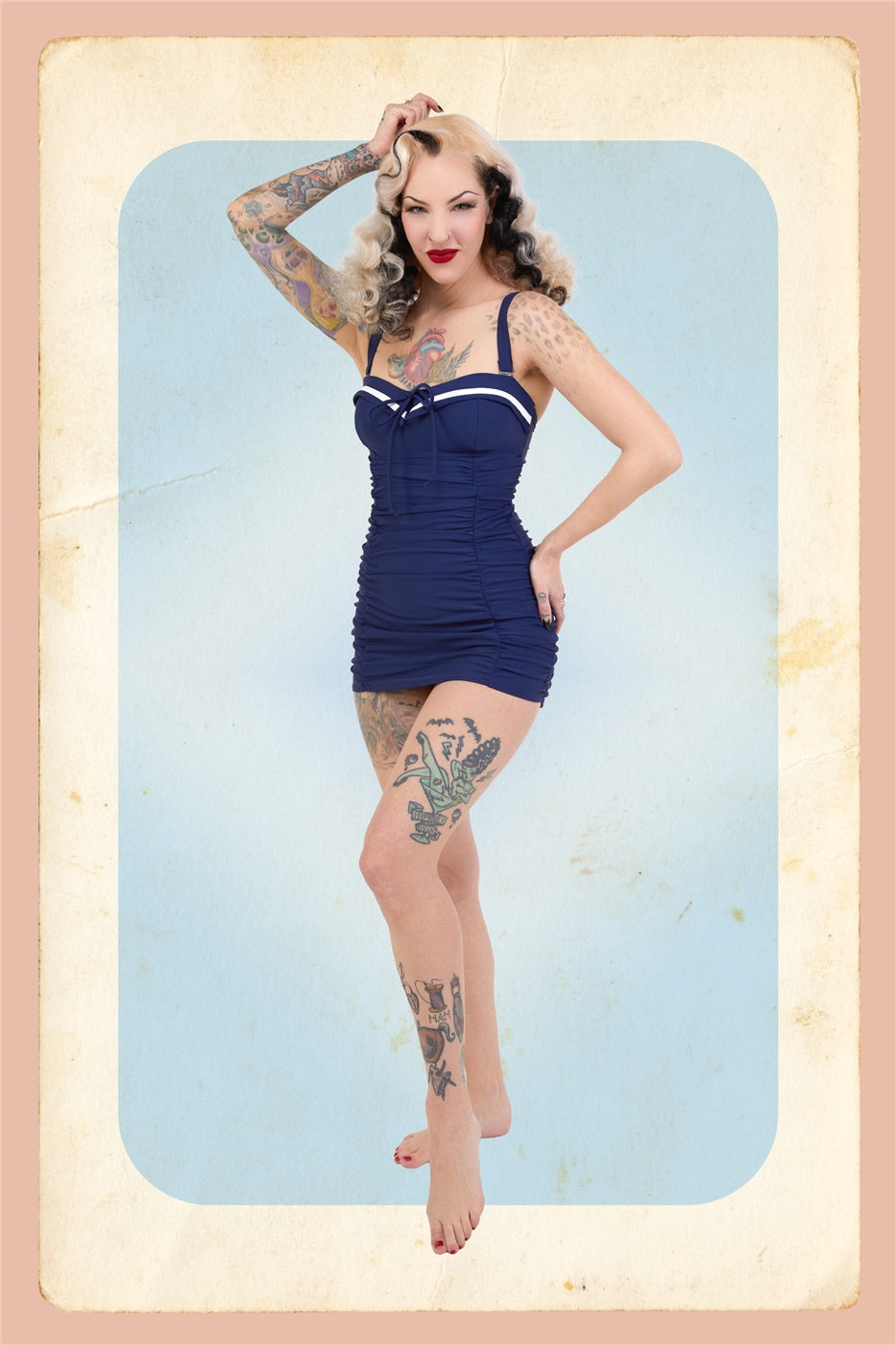 Sailor Folded Collar Swimsuit