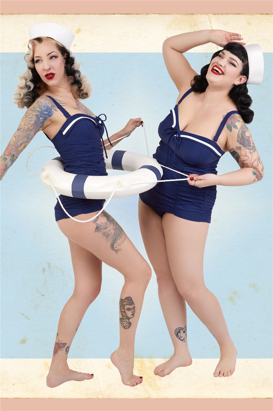 Sailor Folded Collar Swimsuit