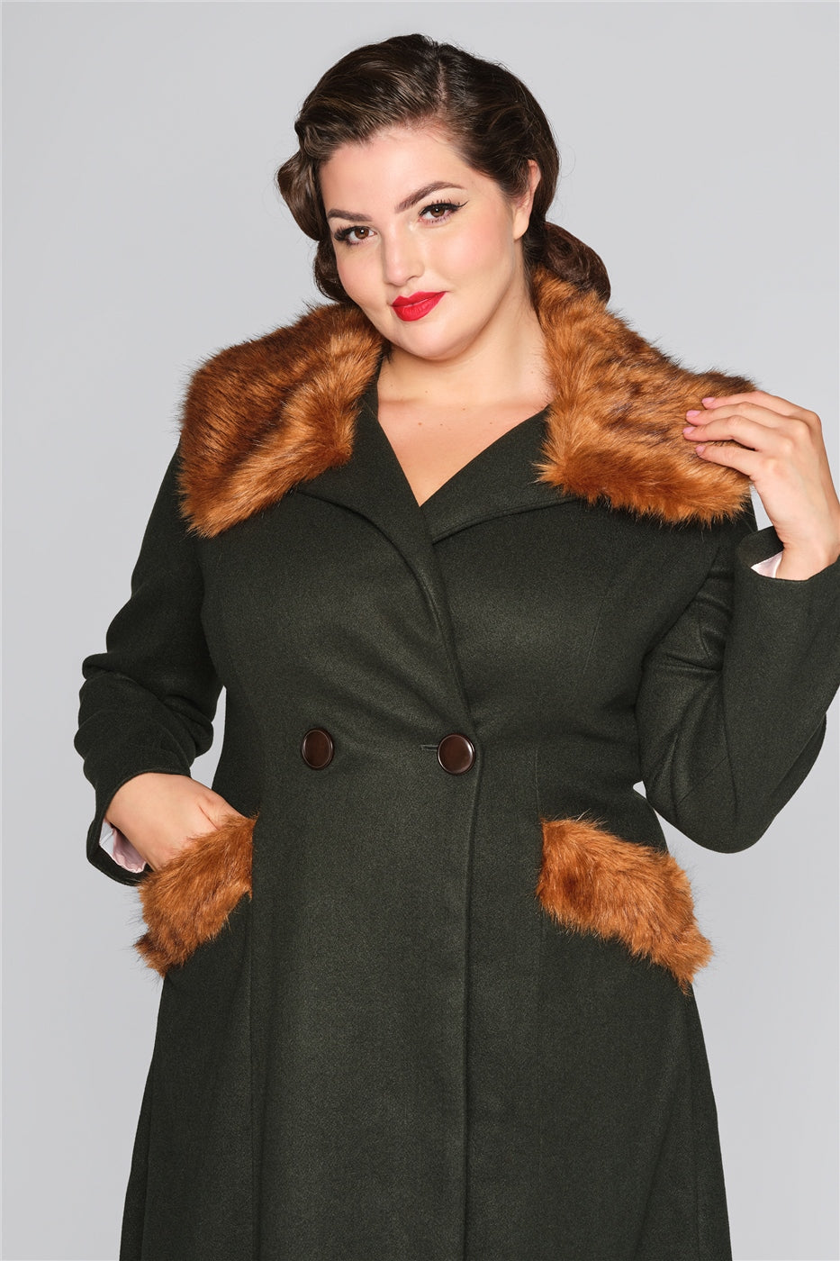 Annasofia Faux Fur Trim Coat Collectif Vintage