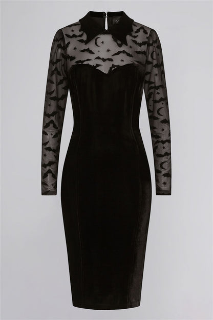 Rooey Bat Mesh Velvet Pencil Dress