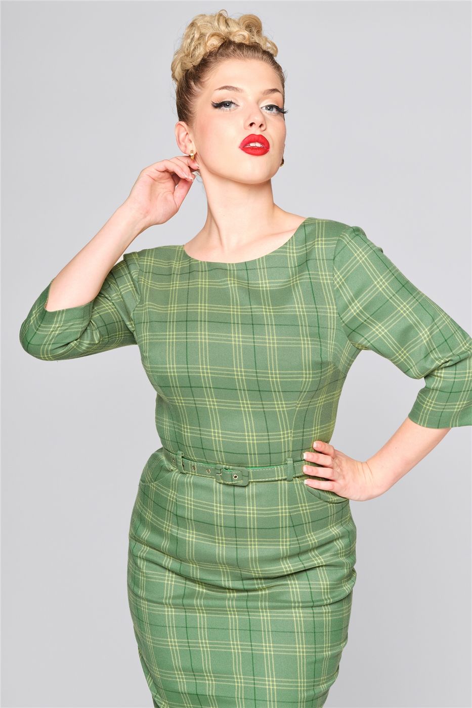 Adeline Leaf Check Pencil Dress