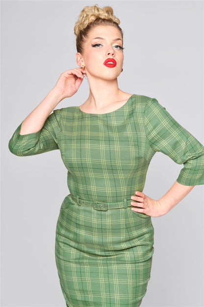 Adeline Leaf Check Pencil Dress