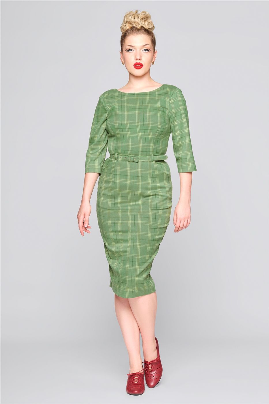 Adeline Leaf Check Pencil Dress