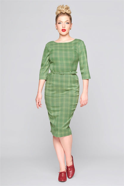 Adeline Leaf Check Pencil Dress