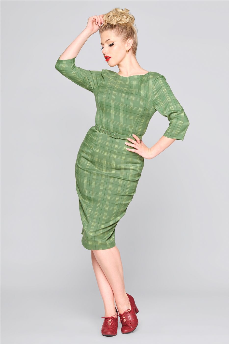 Adeline Leaf Check Pencil Dress
