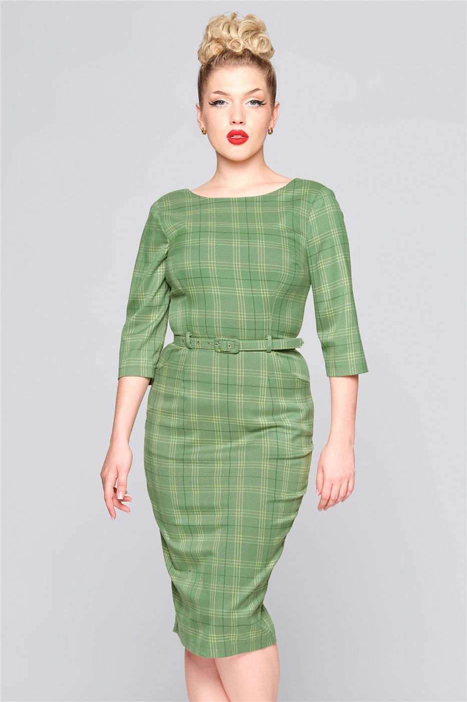 Adeline Leaf Check Pencil Dress