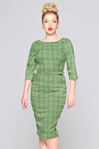 Adeline Leaf Check Pencil Dress