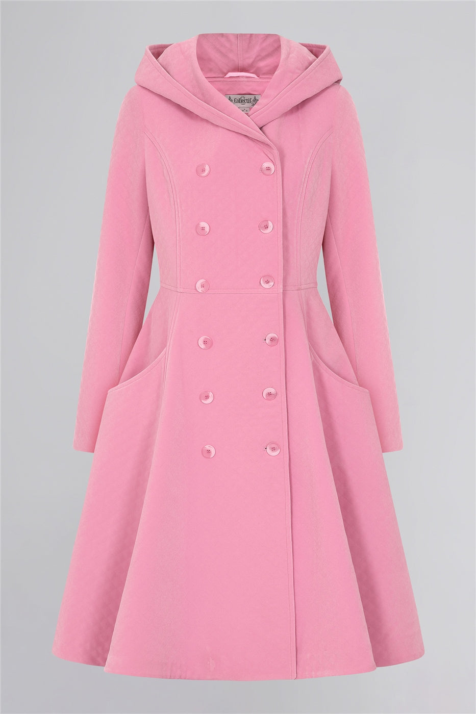 COLLECTIF Female Quilted Velvet Hooded Coat, Pink, UK12 COLLECTIF Female Quilted Velvet Hooded Coat, Pink, UK12