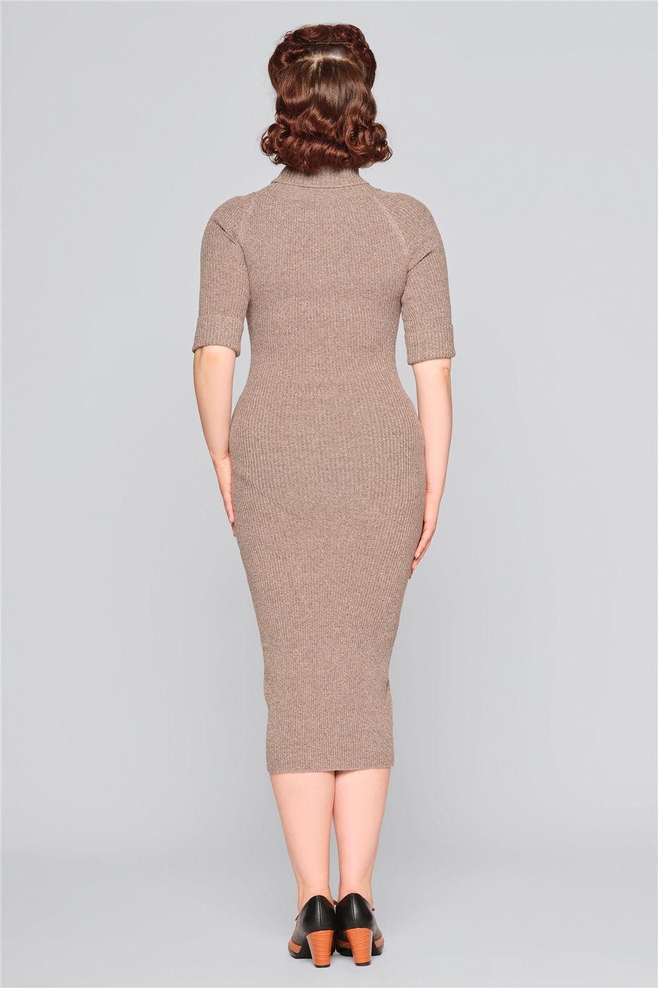 pencil knit dress Khaki Green Rib Knit Belted Pencil Dress