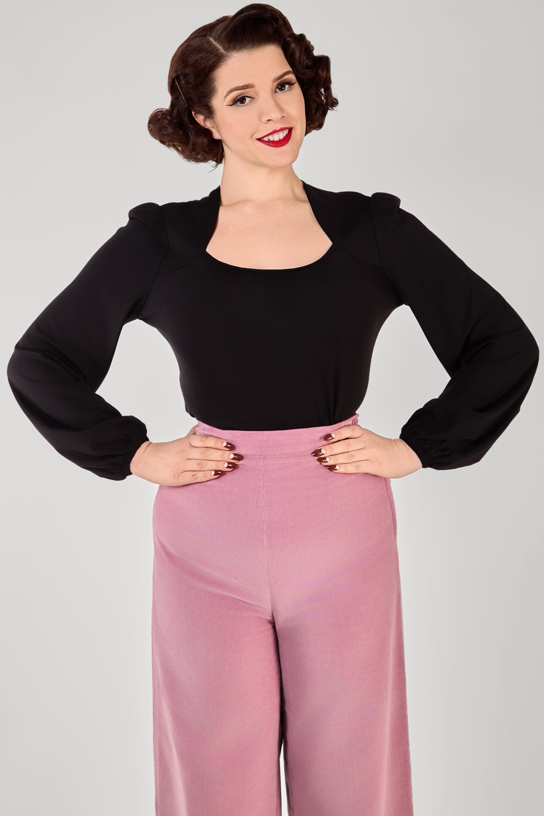 Leslie Black Balloon Sleeve Jersey Top