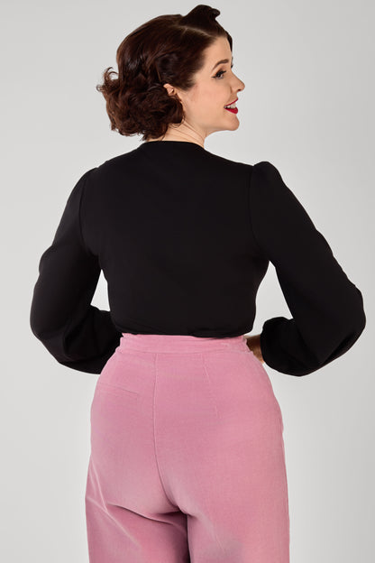 Leslie Black Balloon Sleeve Jersey Top