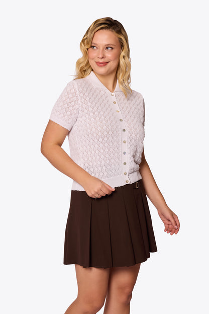 Sylvia Diamond Pointelle Polo White Cardigan